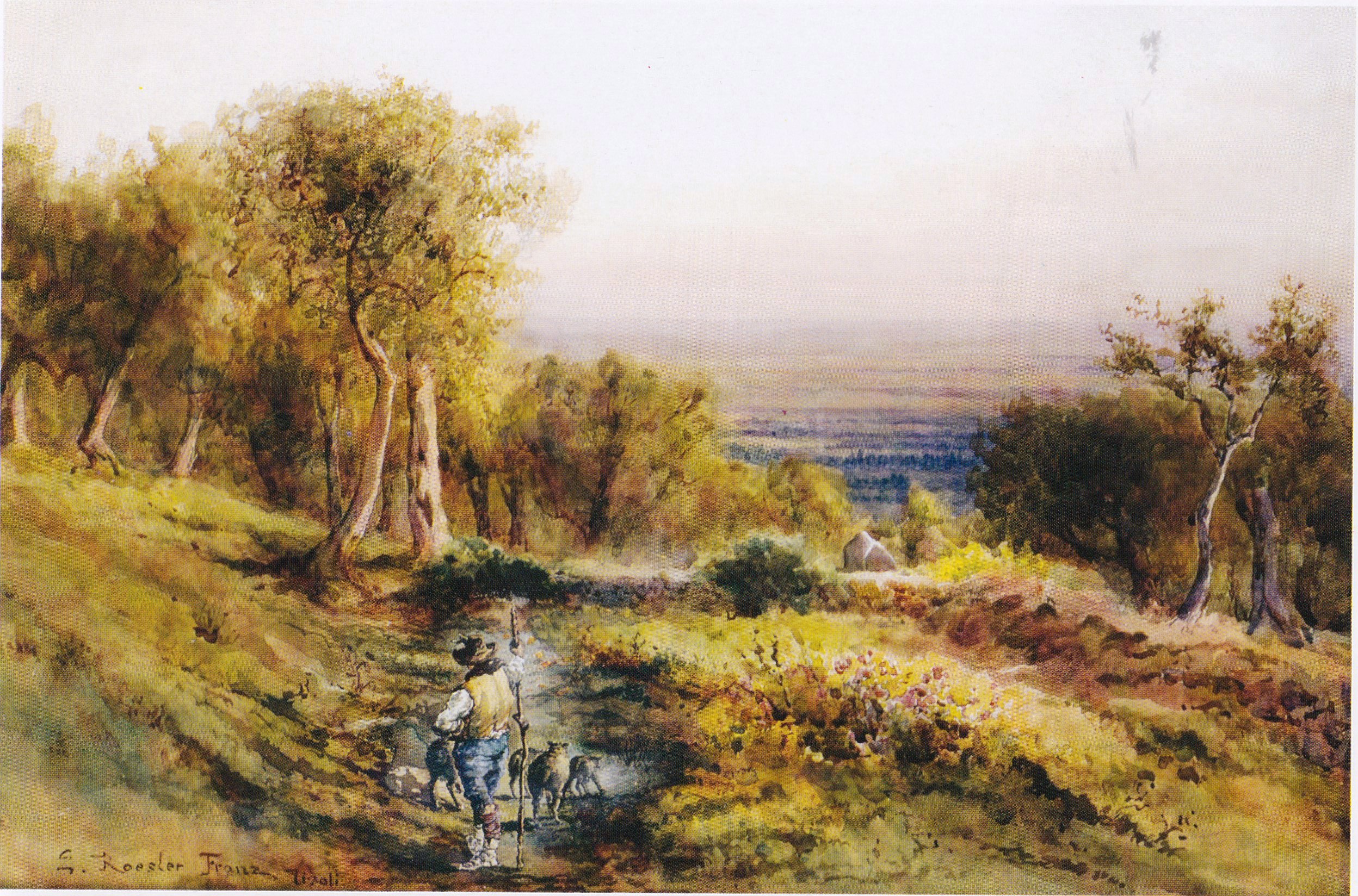 "Via di Pomata", acquerello su carta, di Ettore Roesler Franz, cm. 37 x 54, collezione privata.