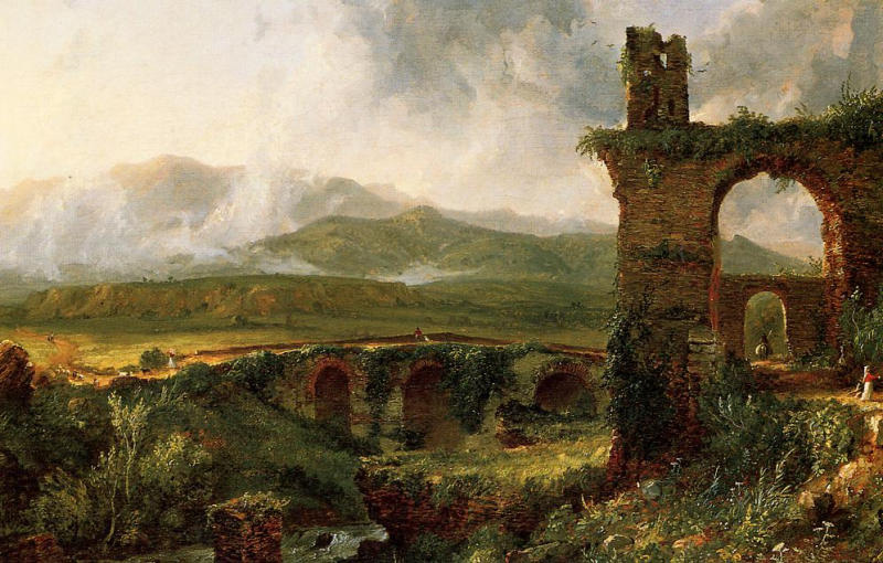 A View near Tivoli (aka Morning), (Una veduta presso Tivoli, anche nota come Mattino) del 1832 di Thomas Cole (1801-1848), 37.5 x 58.7 cm, conservato nel Metropolitan Museum of Art, New York